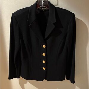 St. John Basics Black Knit Blazer with Gold Buttons, Women’s Size 6